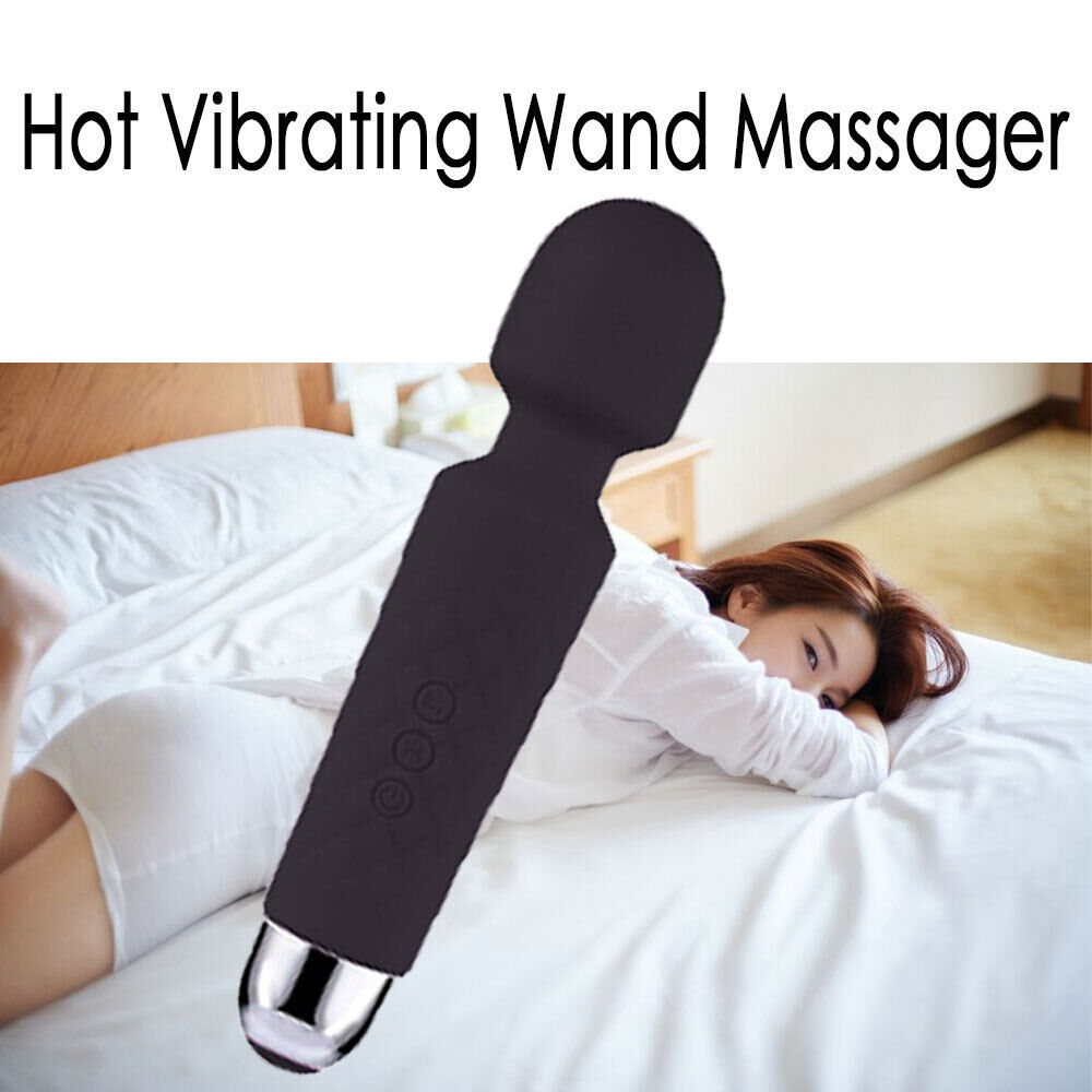 20-Speed Cordless Body Massager Premium Wand Handheld Massagers Vibrating Black